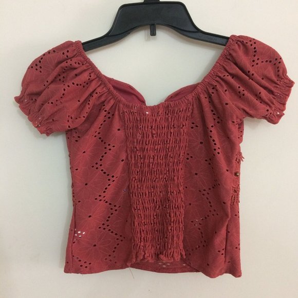 Kari Dash Renaissance Blouse Crop Floral Top Eyelet Peasant Cottagecore Festival - Picture 6 of 10